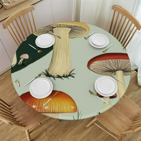 

Patifu Mushrooms Round Tablecloth Stain-Resistant and Washable Ideal for Indoor and Outdoor Use 100% Polyester with Elastic Edge Outdoor Fitted Various Sizes 54 -58