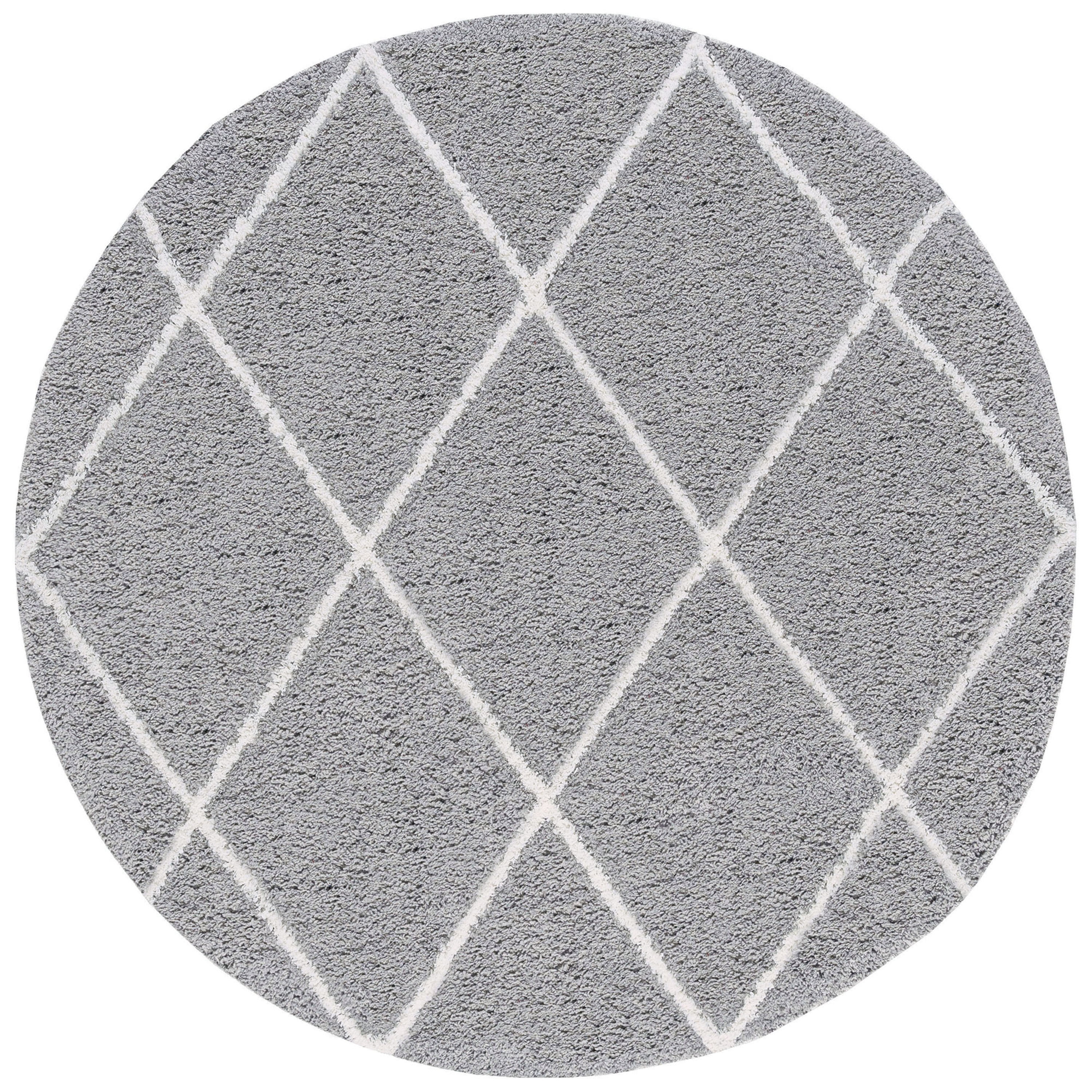 Bliss Rugs Shag Contemporary Diamond Round Rug for Living Room, Dining Room | Silver, 7'10''Round
