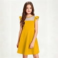 thumbnail image 6 of HAOTAGS Girls Dresses Fashionable Flutter Sleeves Round Neck Summer Casual Dress Yellow Size 10, 6 of 7