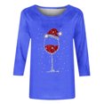 thumbnail image 5 of Scyoekwg Womens Christmas 3/4 Sleeve Tops Christmas Wine Glasses Printed Tunic Shirts Dressy Casual Round Neck Three-Quarter Sleeve Tops Blouses (#A01=Blue,L), 5 of 5