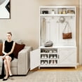 thumbnail image 2 of Uforic Farmhouse Hall Tree, 4-in-1 Coat Rack with Storage Bench, White Shoe Cabinet for Hallway, Living Room, 2 of 7