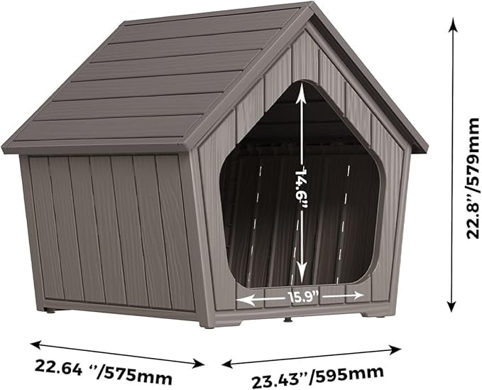 YOSADIER Dog House Indoor Outdoor Durable Resin Material Houses for Dogs Outside Weatherproof Cozy Small Dog Houses Pet Shelter for Patio, Porch, Living Room-Brown