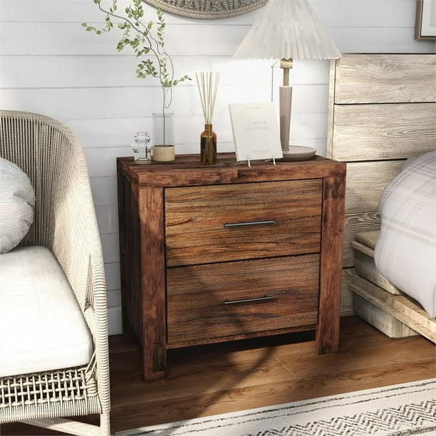 Furniture of America Nangetti Solid Wood 2 Drawer Nightstand in