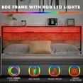 thumbnail image 5 of Full Size Bed Frame with Storage Headboard and 2 Drawers,LED Lights Bed Frame with Charging Station,No Noise,Strong Metal Slats Support,Brown, 5 of 8