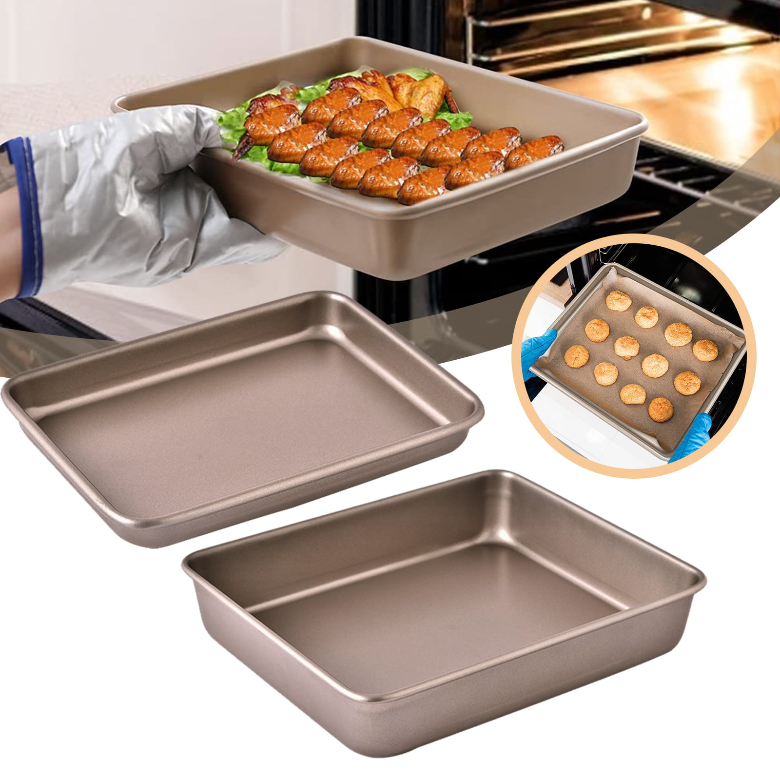 AtrauX Baking Cookie Sheet Pan Serving Tray Professional Baking Sheet for  oven Nonstick 15.3Lx11.5Wx2.0H inch Gold
