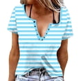 thumbnail image 2 of T Shirt for Women V Neck Henley Short Sleeve Classic Horizontal Striped Print Slim Fit Soft Breathable Comfy Daily Wear Summer Tops, 2 of 6