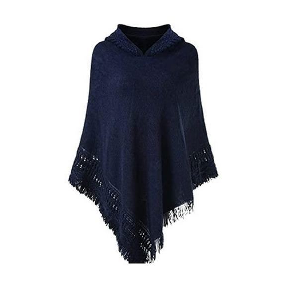 HeroNeo Women Winter Knit Hooded Poncho Cape Crochet Fringed Tassel Shawl Wrap Sweater