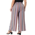 thumbnail image 4 of DARING DIVA Women's Plus Stripe Boho Wide Leg Paper Bag Pants 1X Orange Red, 4 of 6