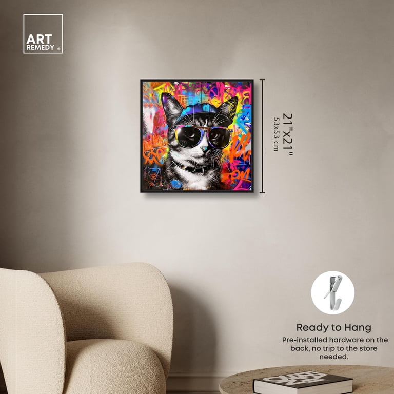 Stylish Graffiti Cat Canvas Graffiti Art by Art Remedy, Black