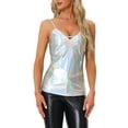 thumbnail image 1 of Camiseta sin mangas metálica para mujer INSPIRE CHIC con tirantes finos y espalda descubierta XL en plata holográfica, 1 of 6