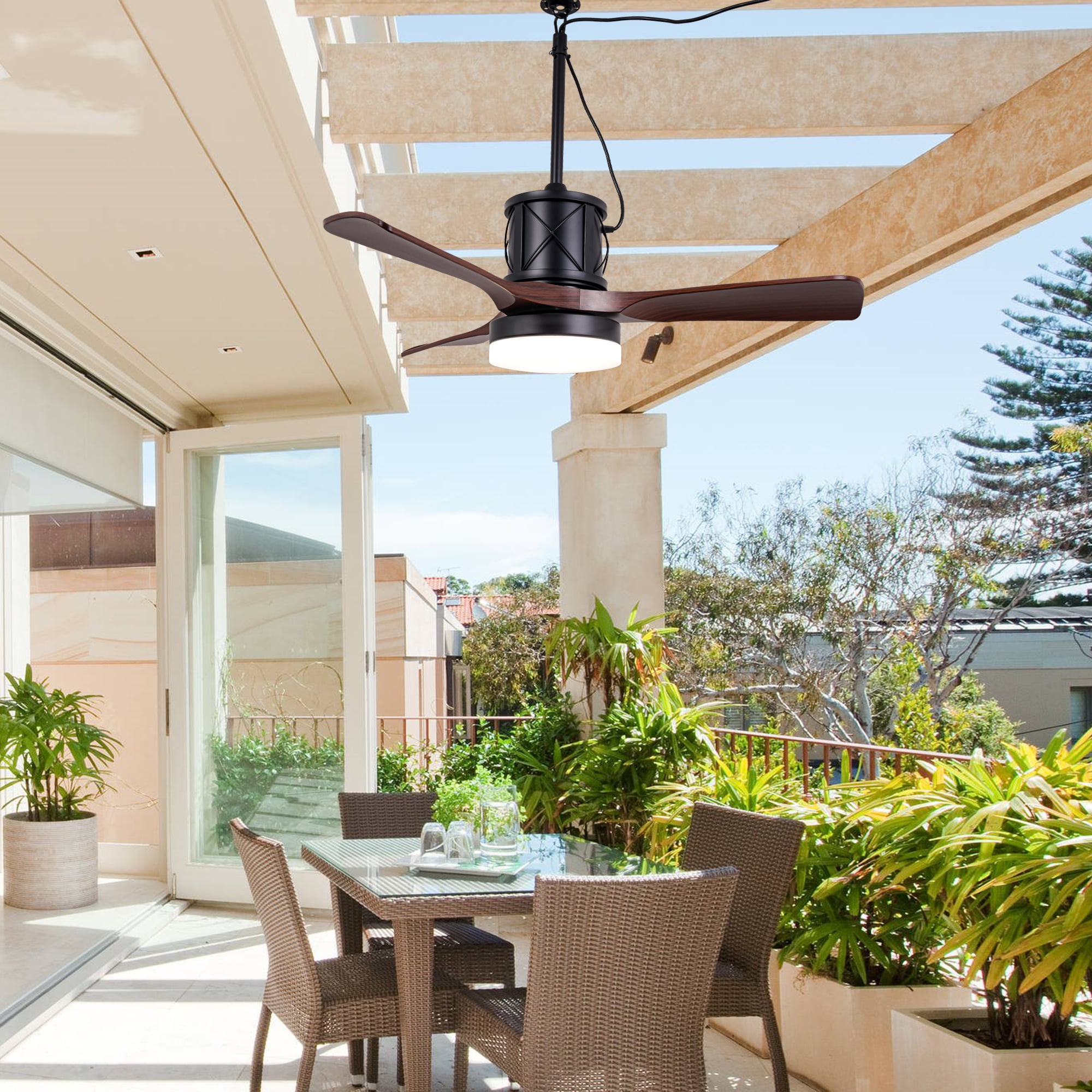 Chords Attic 42" Outdoor Smart Ceiling Fan with Dimmable LED Lights and APP & Remote Control, 6-Speed DC Motor, Waterproof Plug-in Easy Install for Patio, Porch, Gazebo