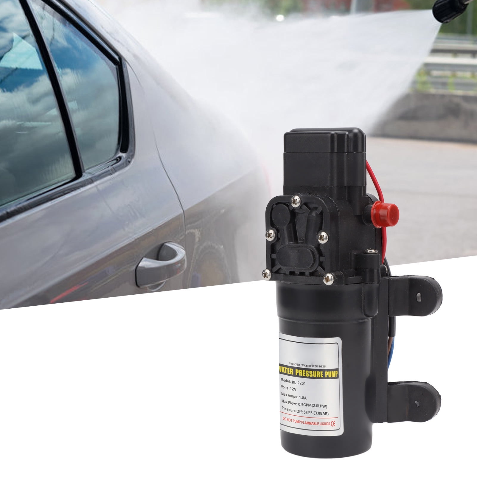 BIMZUC Water Pressure Diaphragm Pump Self Priming High Pressure Outdoor RV Marine Transfer Pump, RL-2201 12V