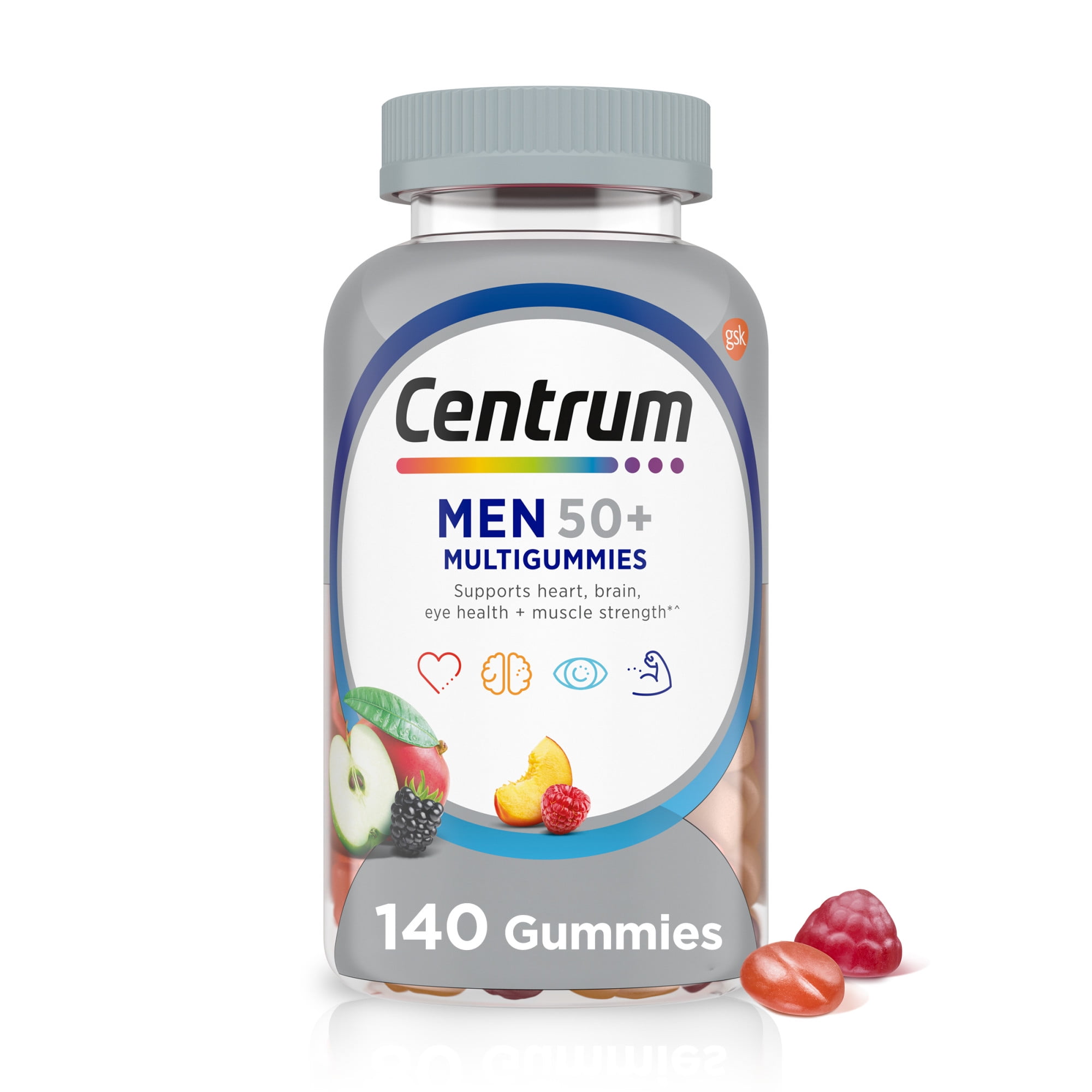 Centrum Multigummies for Men 50 Plus, Multivitamin/Multimineral Supplement With Vitamins D3, E, B6, and B12, Assorted Fruit Flavor - 140 Count