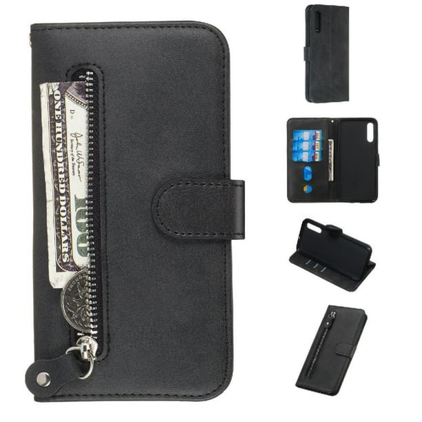Estuche de Cuero PU con Cierre para Samsung Galaxy A50/A50S/A30S , Funda Protectora con Billetera y Correa