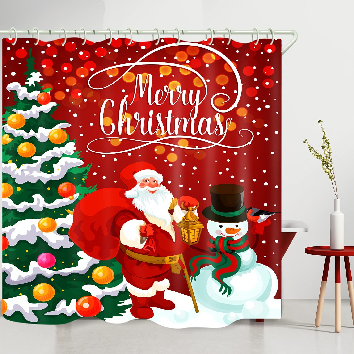 Merry Christmas Shower Curtain – Vintage Cartoon Holiday Design, 70x70 Inch, Fabric Bathroom Decor With Hooks