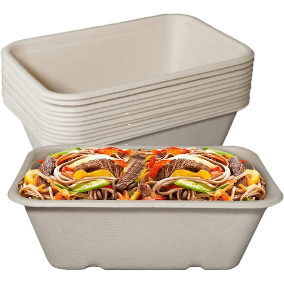 (25 Pack) EcoQuality 24oz Disposable Bowls - Rectangular Compostable Sugarcane Fiber Biodegradable Paper Bowls Eco-Friendly Oblong Take Out Food Containers, Food Storage, Microwave Safe, Meal Prep