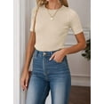 thumbnail image 2 of Weardear Womens Short Sleeve Basic Tops Fall Crew Neck Ribbed Knit Slimming T Shirt, 2 of 8