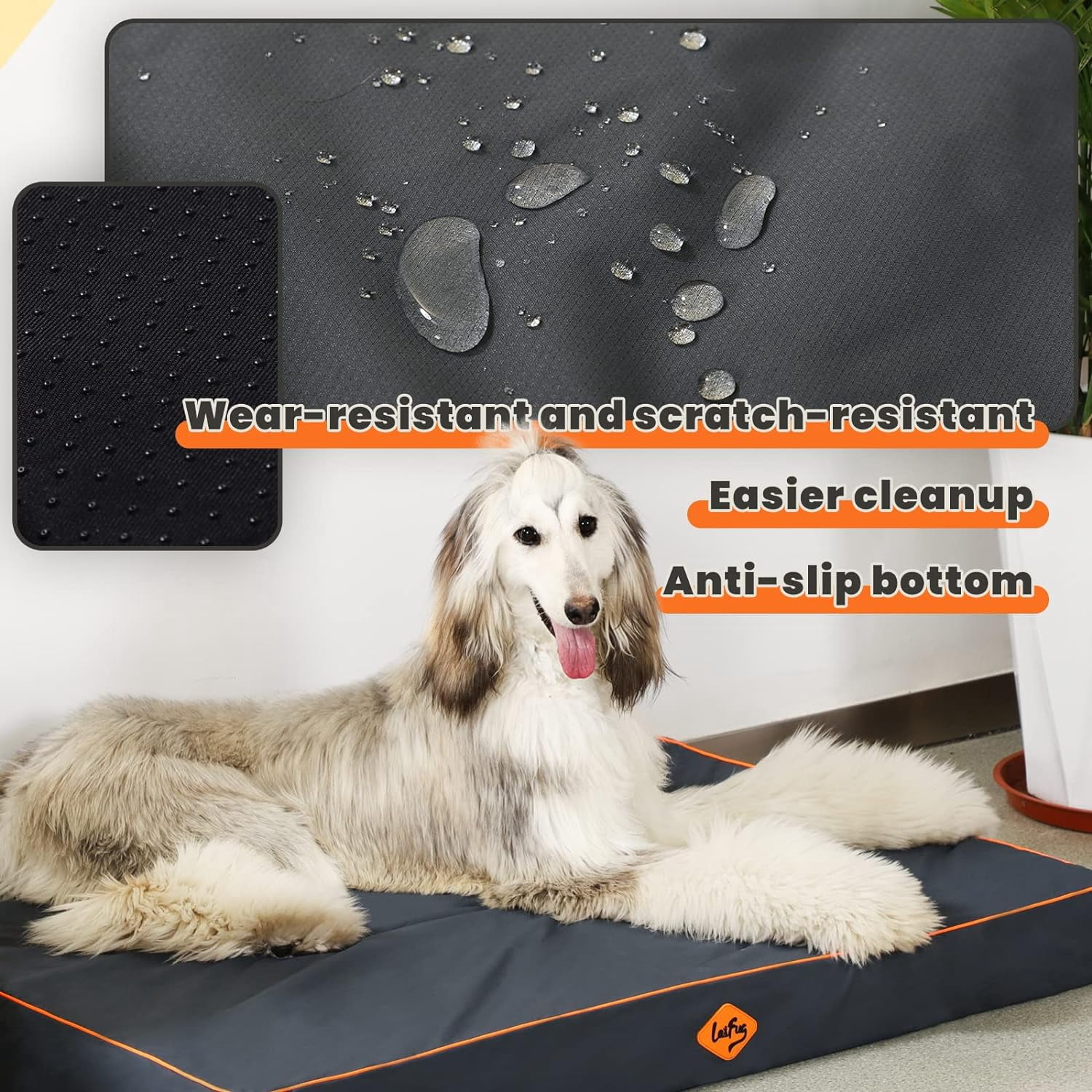 Laifug Washable Dog Bed Waterproof Fabric Egg Crate Foam Supportive Pet Bed 36" x 27"x3" Non-Slip Bottom