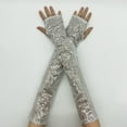 thumbnail image 2 of Ediodpoh Long Fingerless Sequins Reflective Gloves for Halloween Stage Nightclub and Performance Events Grey, 2 of 3