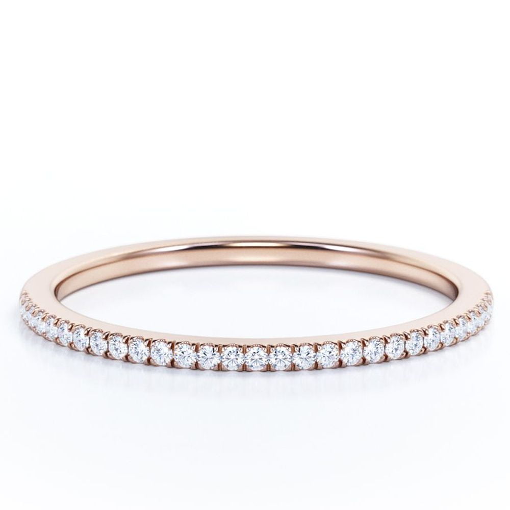 JeenMata .25 Carat Round Brilliant Lab Grown Diamond Semi Eternity Wedding Ring Band in 10k Rose Gold
