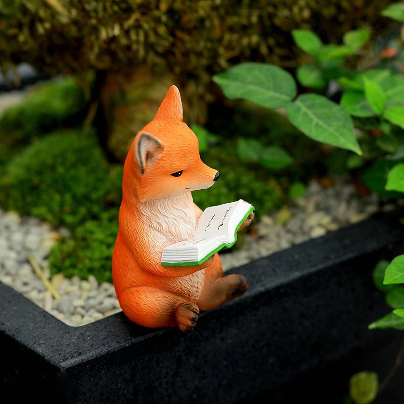 Cute Fox Figurines Animal Statue,Resin Sculpture Outdoor Statues Ornaments Décor for Flower, Yard Art Patio Lawn House,Orange