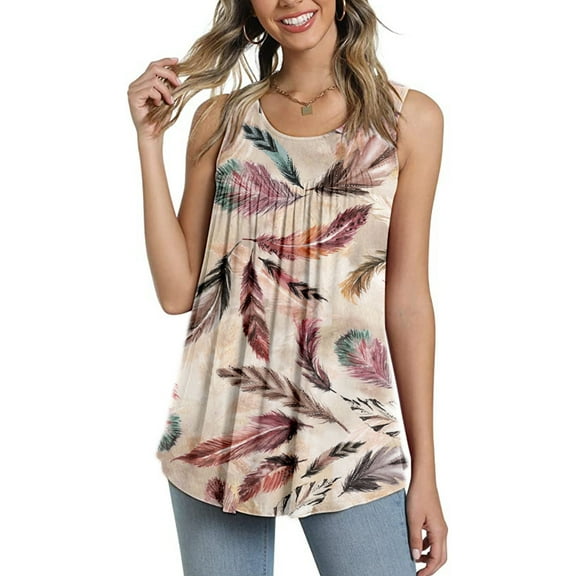 Clearance Clothes under $5.00!Brilliant Womens Plus Size Clearance $5 3x Tunic Summer Casual Sleeveless Blouse CrewNeck Tops Floral Printed T-Shirt Tank Tops for Women Brown M