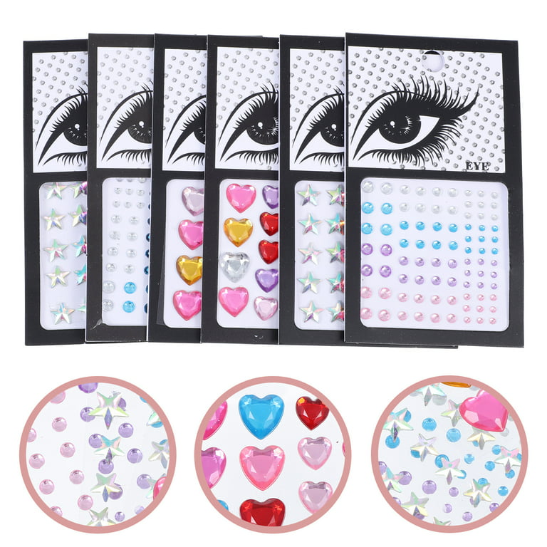 6 Sheets Face Stickers Heart Star Acrylic Gems Stickers Face Stickers Jewels  