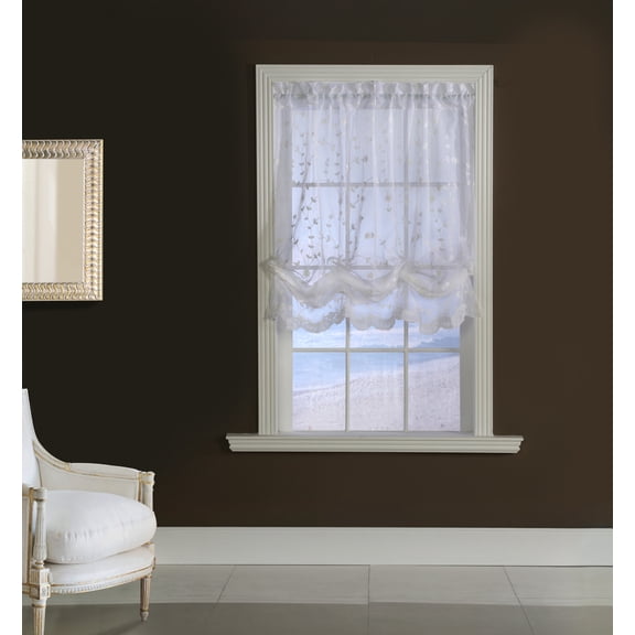 Garcia Embroidered Balloon Sheer with Scallop Detail 52" x 63" in White