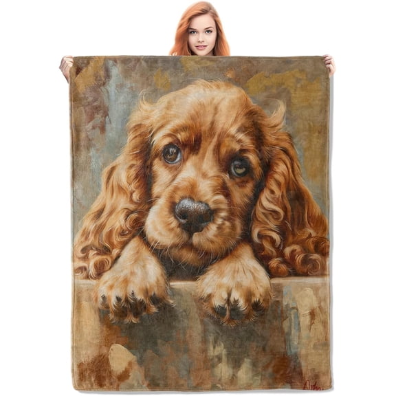 Cocker Spaniel Puppy Print Fleece Throw Blanket, Soft Cozy Lightweight Warm All Season Blanket for Couch Bed Sofa, Perfect Gift for Dog Lovers Pet Home Decor