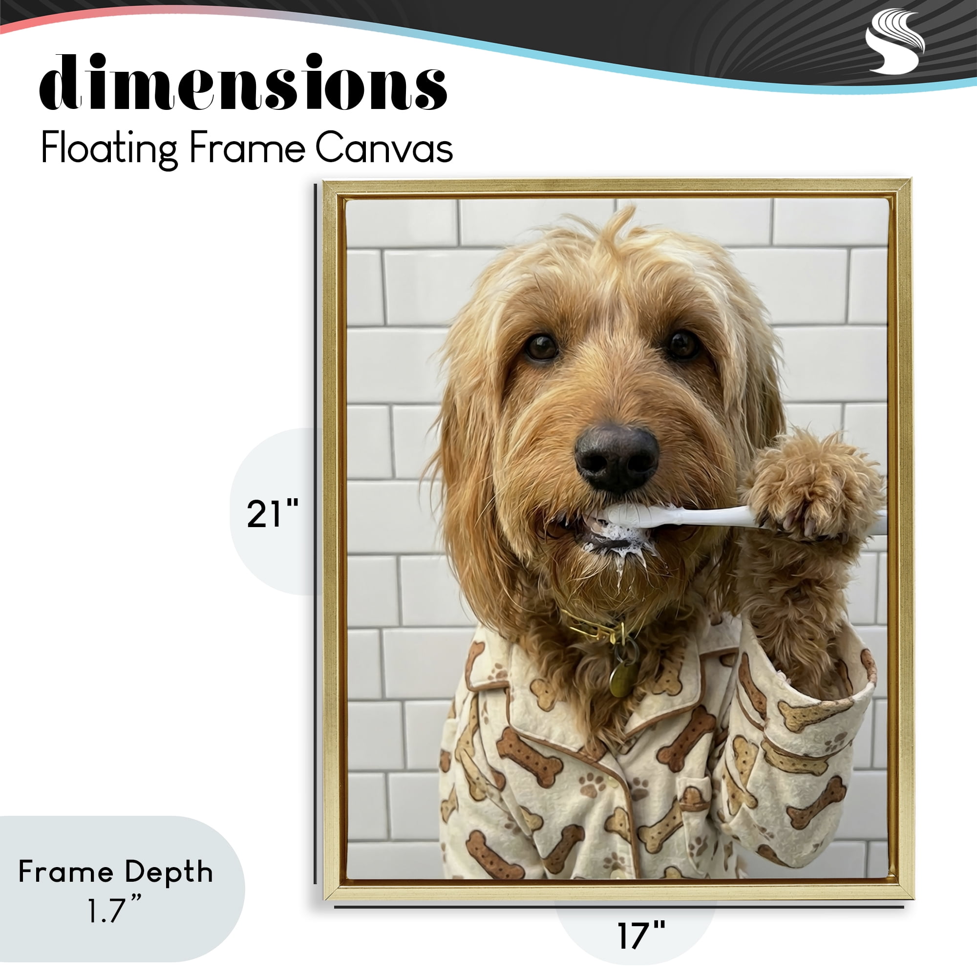 Stupell Industries Realistic Dog Brushing Teeth Gold Framed Floater Canvas Wall Art, design by Abigail Walker
