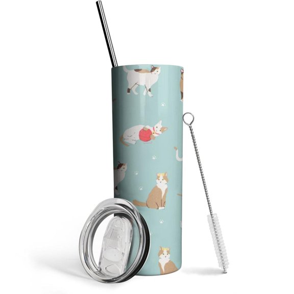Cat Tumbler, Funny Cat Gifts for Cat Lovers, Cat Travel Mug, Thermal Cup, Blue Tumbler, Cat Lover Gifts for Women, Cute Cat Things Stuff for Cat Lovers, Kawaii Cat Cup- 20 Oz Cat Insulated Tumbler