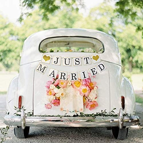 JUST MARRIED Banner Car Decorations 