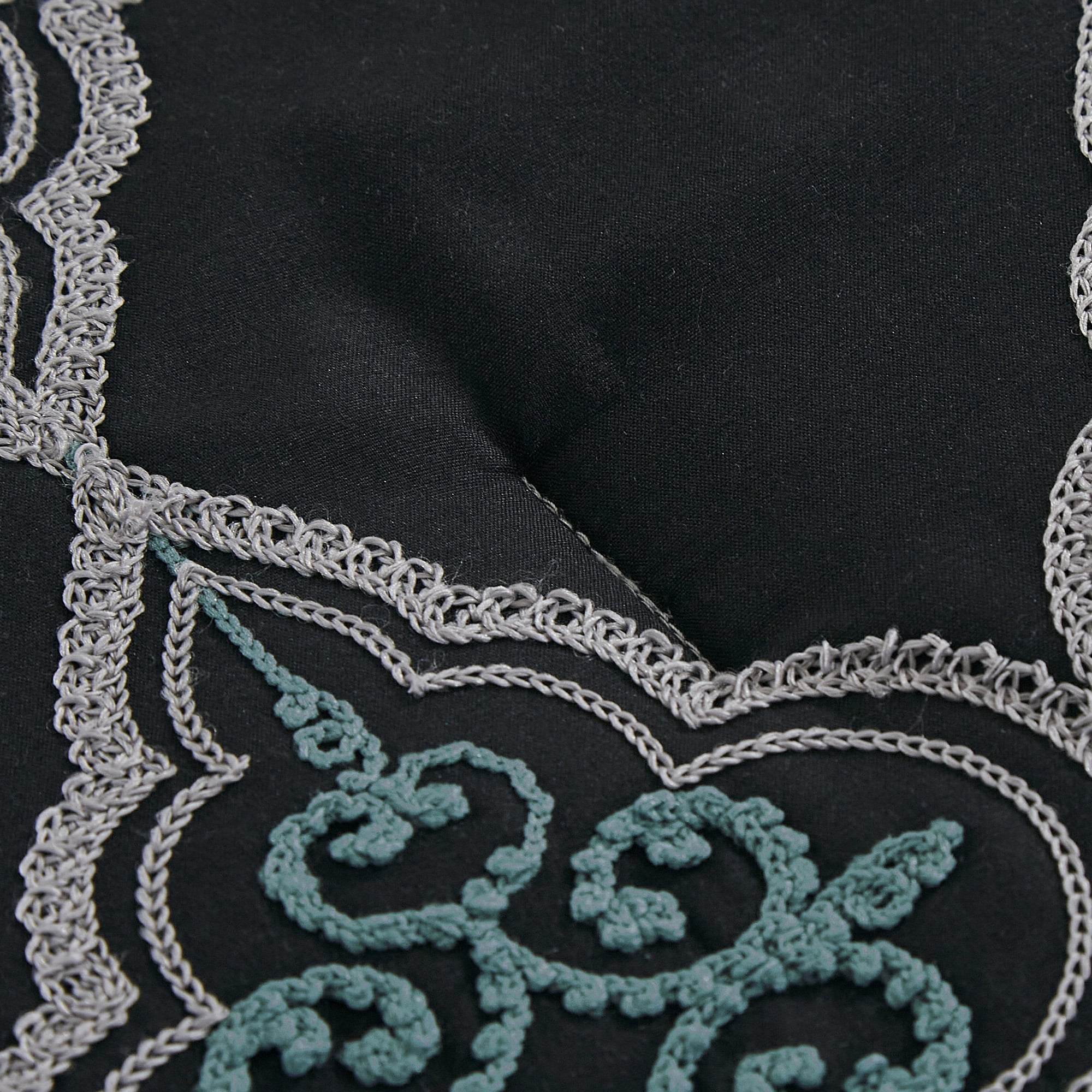 ESCA Elton 9‑Piece Bed‑in‑a‑Bag Comforter Set, Black Teal Gray Patchwork with Cord Embroidery Damask Bedding,KING