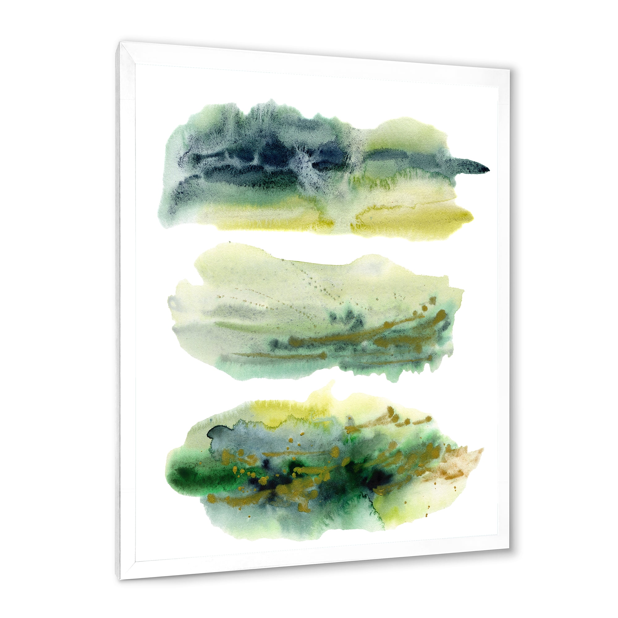 Designart 'Golden Green Abstract Clouds I' Modern Framed Art Print
