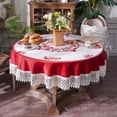thumbnail image 2 of Round Tablecloth Lace Rustic Macrame Embroidered Table Cloths for Harvest Dresser Decor Farmhouse  (Burgundy, 90" Round), 2 of 8