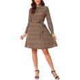 thumbnail image 1 of INSPIRE CHIC Robe Fleurie pour Femme Col Montant Manches Longues Taille à Nouer Longueur Genou Robe Bohème S Bleu Jaune, 1 of 8