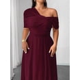 thumbnail image 4 of Burgundy Elegant One-Shoulder Chiffon Maxi Dress With High Side Slit For Wedding Party Event, 4 of 6