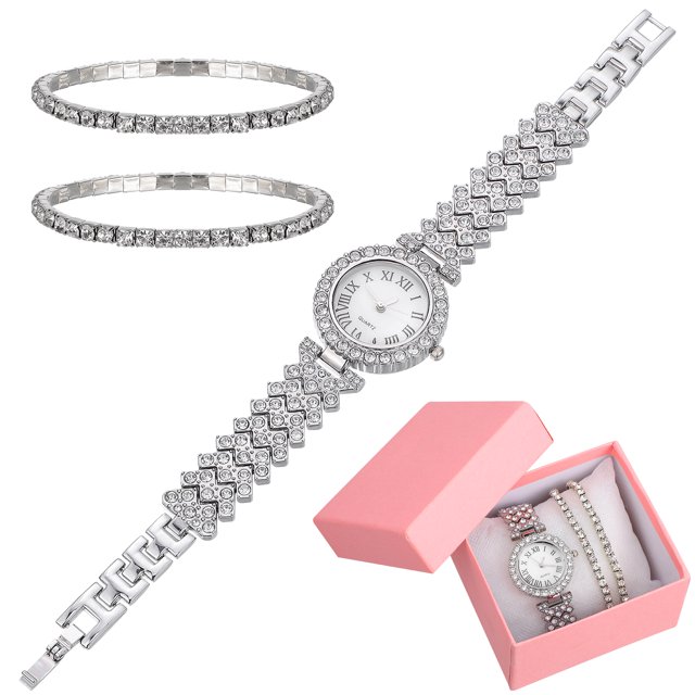 SHISUYAN 2 Pcs Montre et Bracelet en Strass Ensemble Montre Quartz Brillant