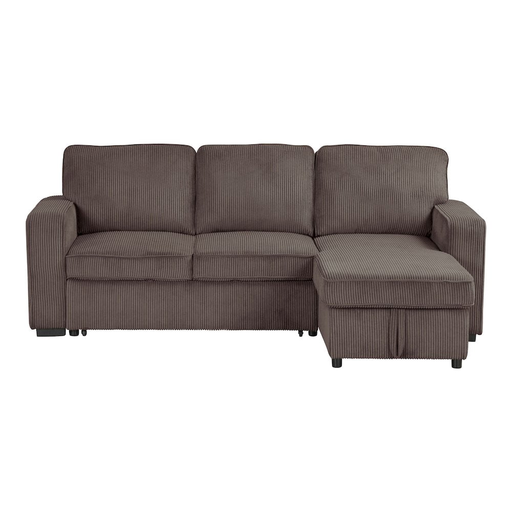 Furniture of America Liven Right Hand Facing Corduroy Indoor Pull-out Sleeper Sectional, Brown