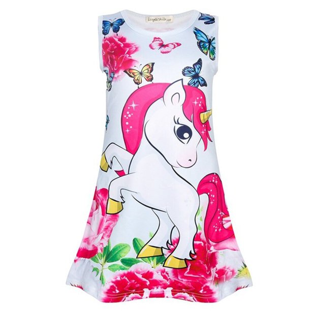 Cute Princess Dress Summer Unicorn Butterfly Cartoon Dress Unicorn Print Baby Girls Dresses Party Sleeveless BirthdayC10-11T-150CM He Qiyong unisex