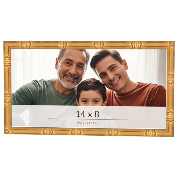 14x8 Frame Gold Bamboo Solid Wood Picture Frame | 1 Inch Moulding Width | Interior Frame Depth 0.75