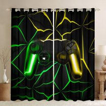 Feelyou Futuristic Gamepad Boys Black Out Curtains, Green Yellow Abstract Line Curtains Pack of 2 (42x63 Each), Modern Video Gaming Bedroom Curtains, Window Curtains Home Decor