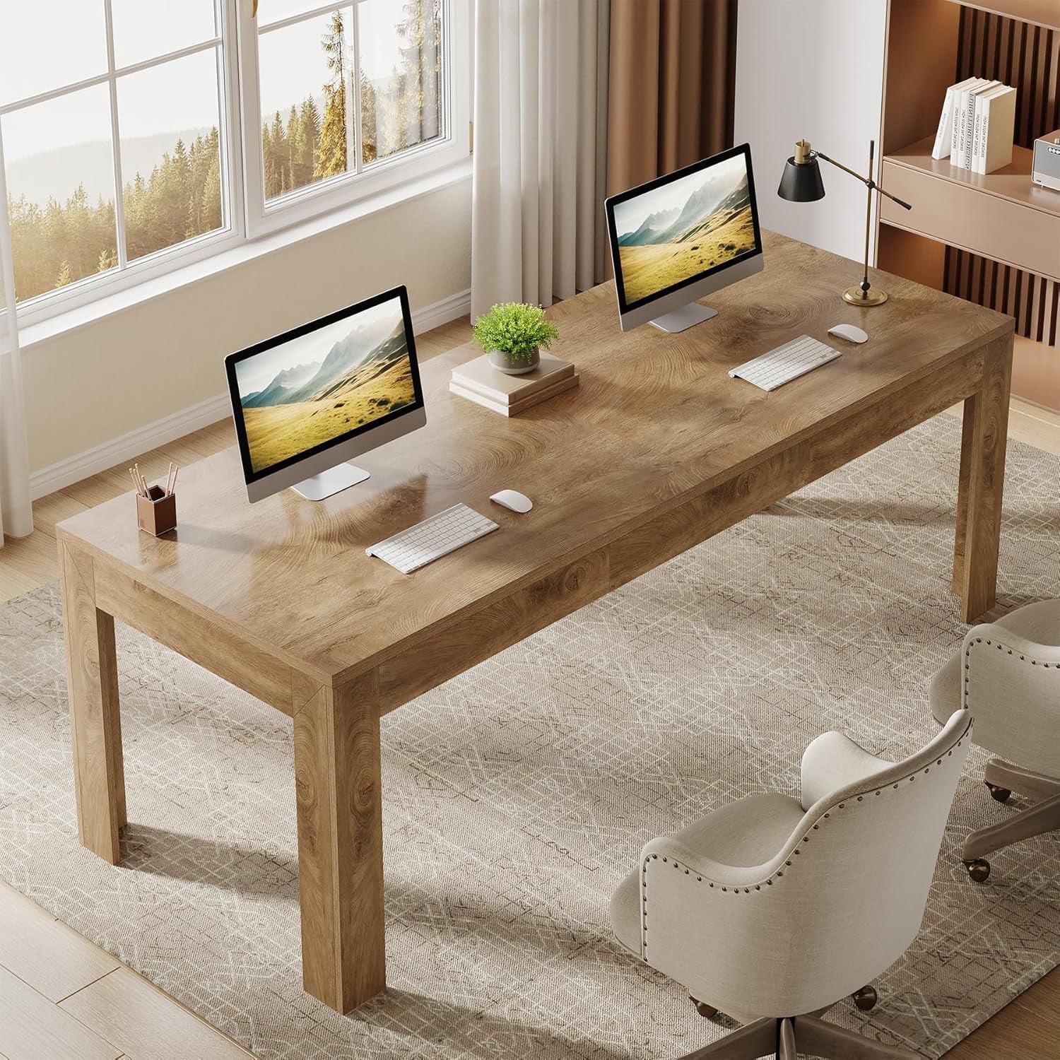 Finmind 2-Person Desk, 78.7-Inch Extra Long Computer Office Desk, Simple Large Study Writing Table Business Workstation for Home Office, Bedroom
