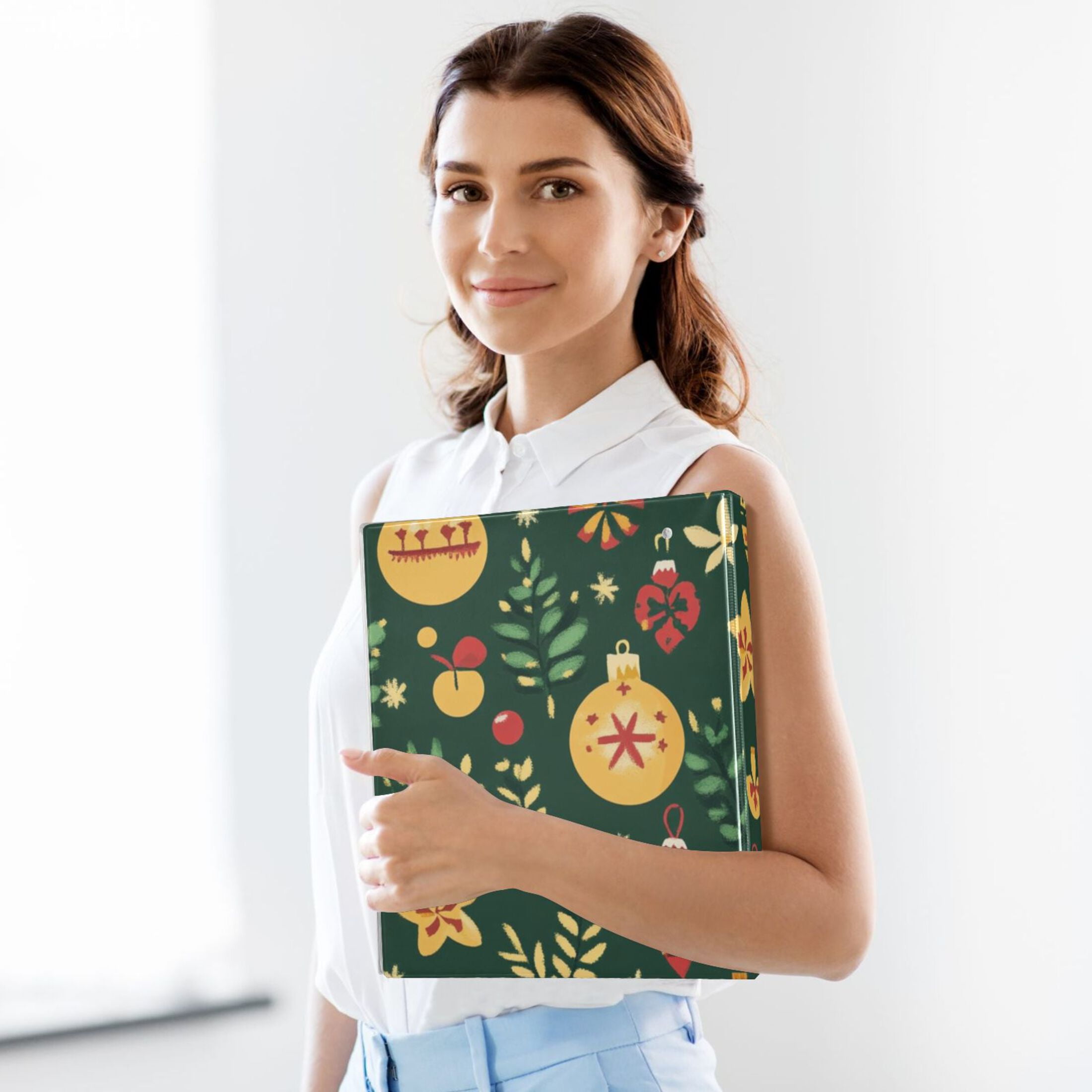 Christmas Leaves 3 Ring Binders 1.5 inch Hardcover File Folders with Interior Pockets A4 Size Organizer for School Office Hospital