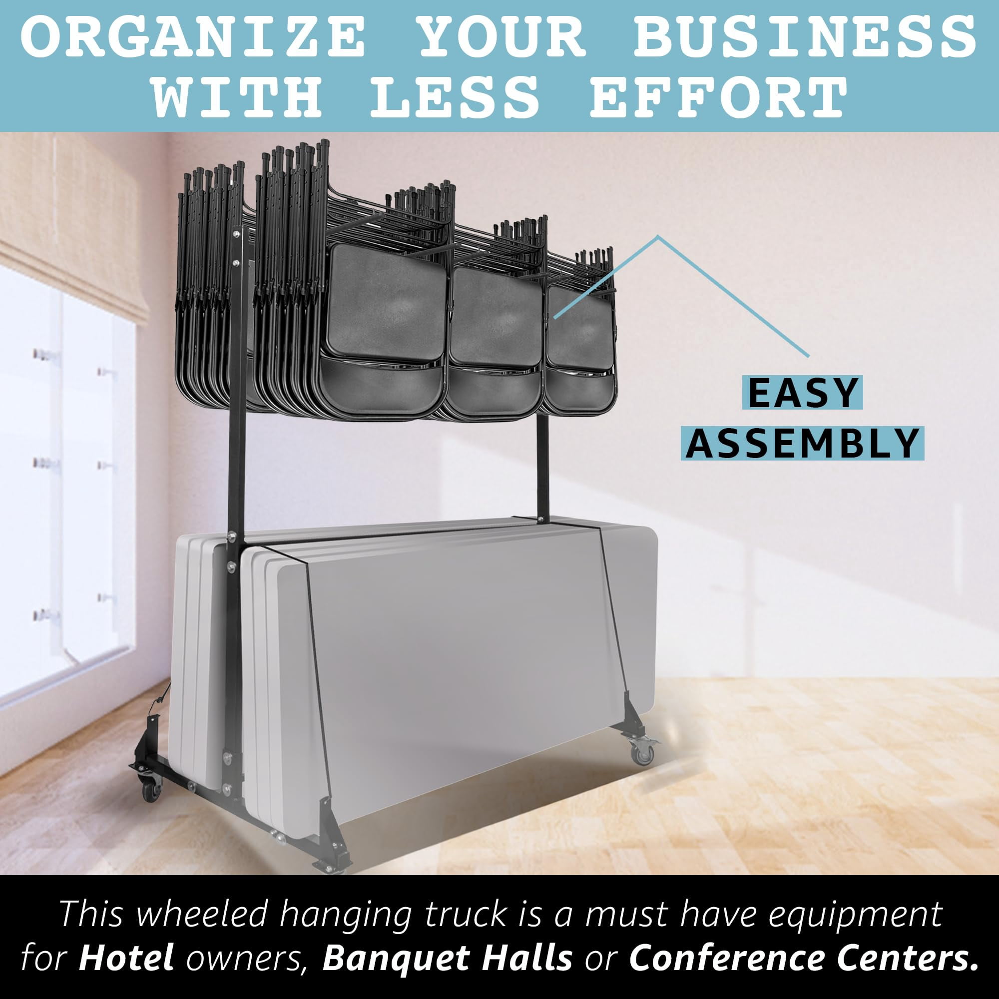 AdirOffice Combo Cart for Chairs & Tables - Foldable Seat & Table Wheeled Caddy - Steel Body Truck with Locking Swivel Caster Wheels - 600 Lbs Weight Capacity - Quick & Easy Assembly