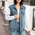 thumbnail image 3 of Womens Hoodie Denim Jackets Lightweight Casual Long Sleeve Button up Drawstring Jeans Sweatshirt with Hood, L, 3 of 7