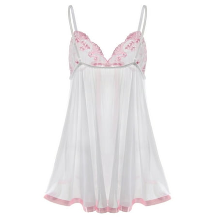 

OVTICZA Women s Plus Size Lingerie See Through Babydoll See Through Spaghetti Strap Lace Sleepwear Chemise Teddy White 4XL