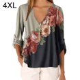 thumbnail image 1 of Blusa Camisa con cuello en V y estampado floral Blusa suelta de manga larga Top de mujer, Gris, 4XL sidaley AP002021-15, 1 of 5