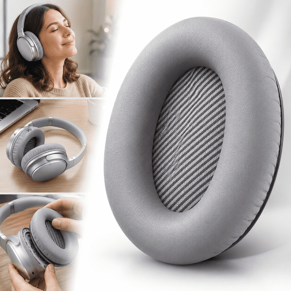 Emlimny Replacement Ear Pads for QC35 & QC35ii Headphones - Comfortable Adaptive Memory Foam and Extra Durable - Fits QuietComfort 35 & 35ii / SoundLink 1&2 AE (Silver)