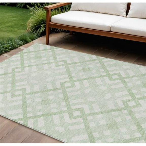 HomeRoots 578403 8 x 10 ft. Geometric Washable Indoor & Outdoor Rectangle Area Rug, Mint Green & Ivory